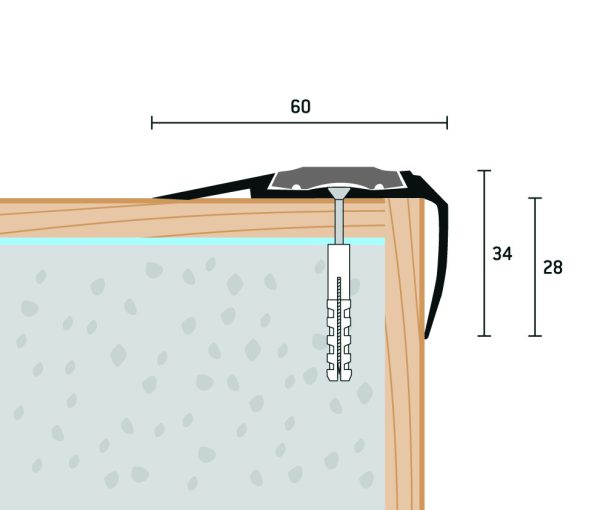60×34 mm | Schodová hrana vŕtaná s PVC vložkou