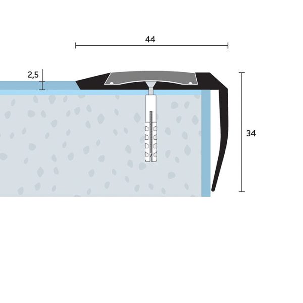 44x34x2,5 mm | Schodová hrana vŕtaná s PVC vložkou