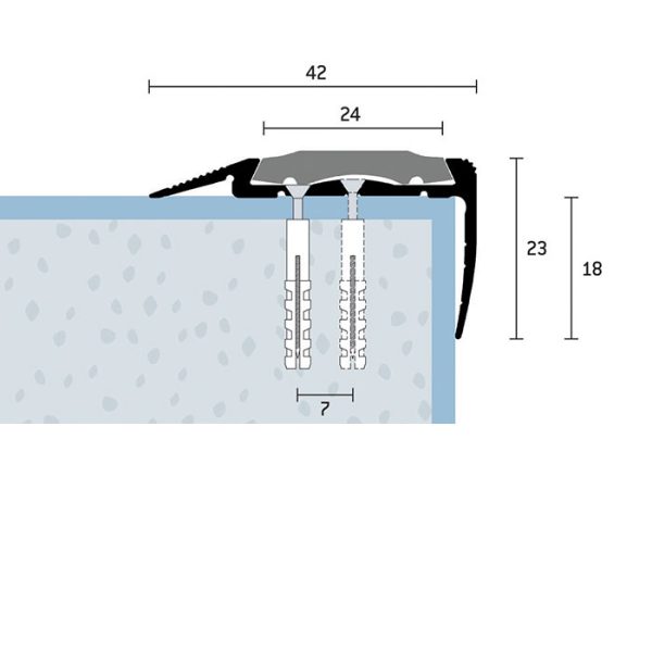 1082-4_sp-42x23-v-1 42×23 mm | Schodová hrana dva krát vŕtaná s PVC vložkou