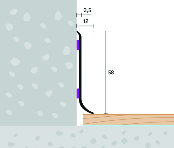 58×12 mm | Soklový profil samolepiaci