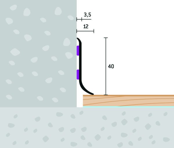 40×12 mm | Soklový profil samolepiaci
